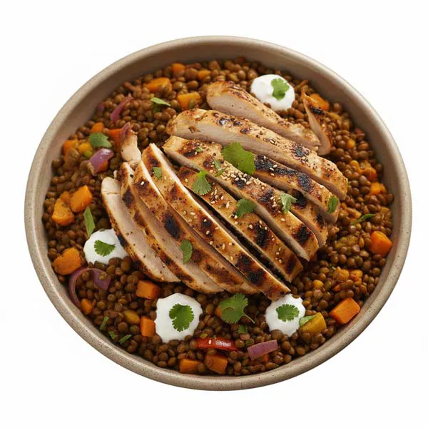 Moroccan Spiced Chicken with Lentil and Veg Mélange